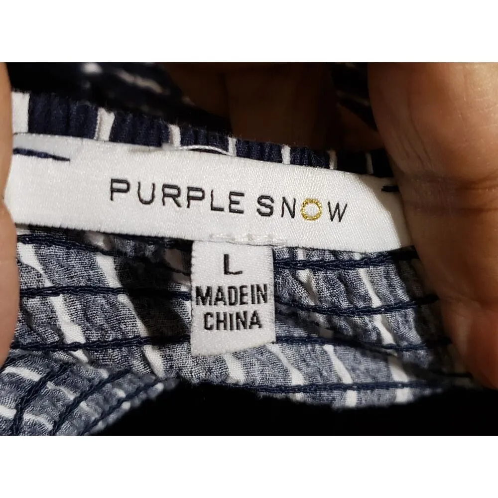 Purple Snow Women Blue & White 100% Cotton V-Neck Sleeveless Knee Length Dress L - Image 8