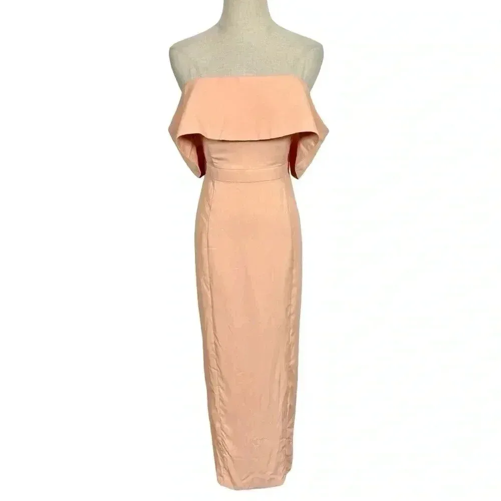 Fame and Partners Off The Shoulder Column Maxi Dress with Waistband Gown Peach - Image 2