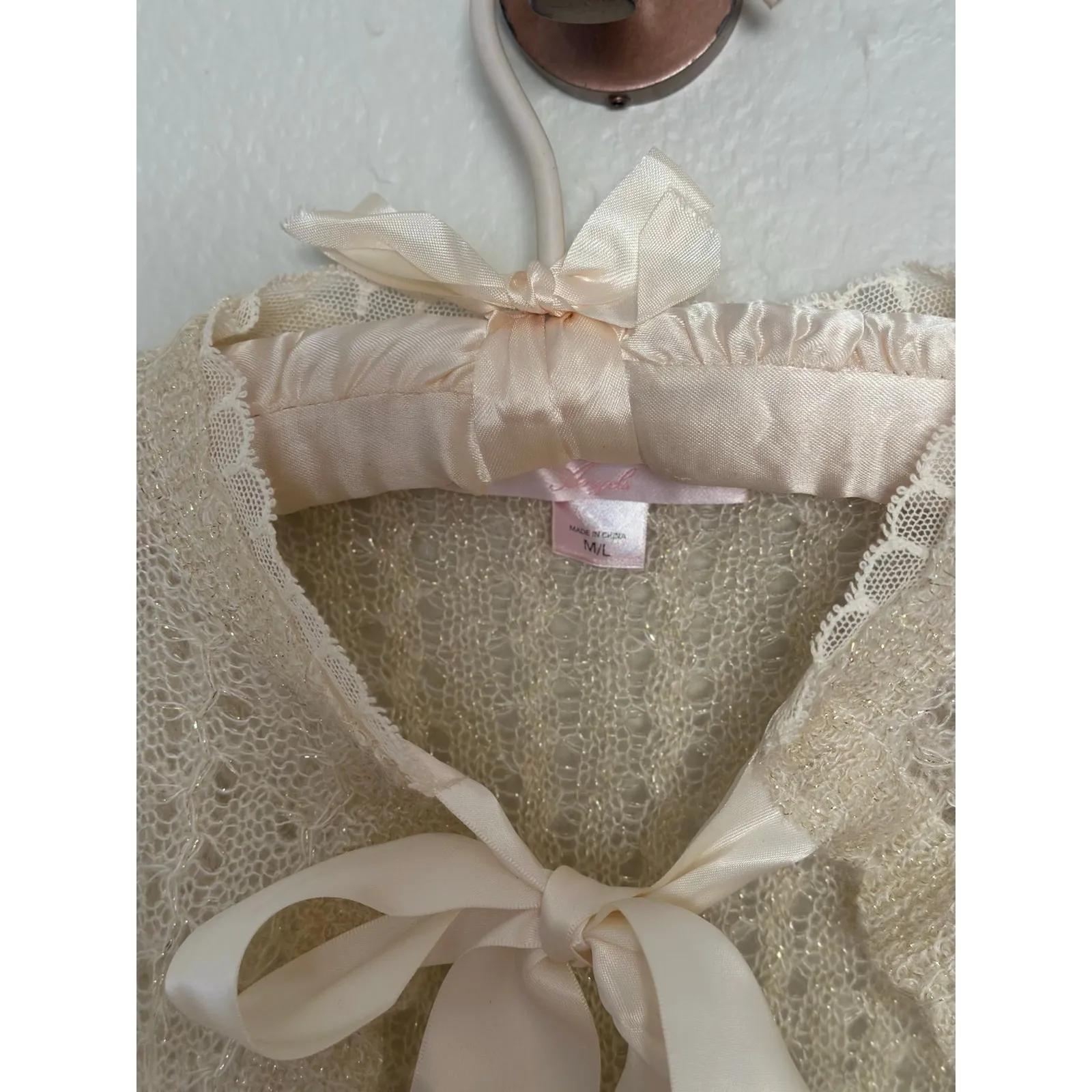 Vintage Victoria's Secret Angels Mohair Knit Bolero Sweater Cardigan Bow Cream - Image 4