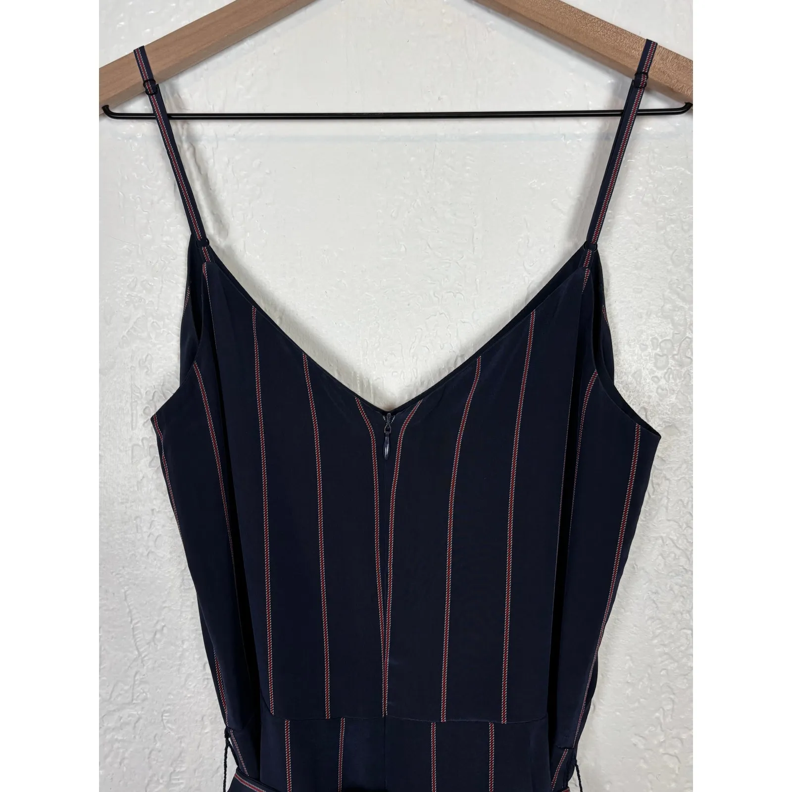 L'Agence Jaelyn Camisole Silk Wide Leg Jumpsuit Navy Blue Stripes Size 2 - Image 3