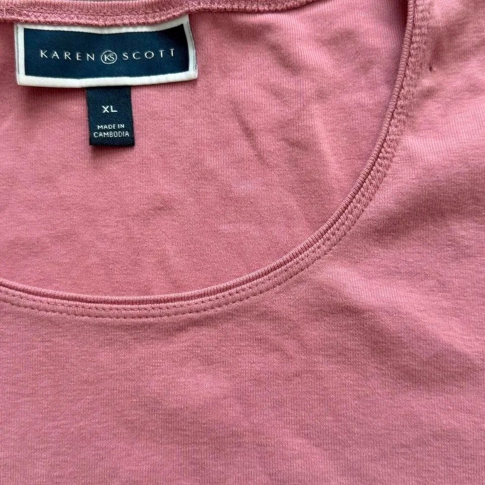 Karen Scott Women's XL Pink 3/4 Sleeve Cotton Top Basic Tee Casual Blouse - Image 2