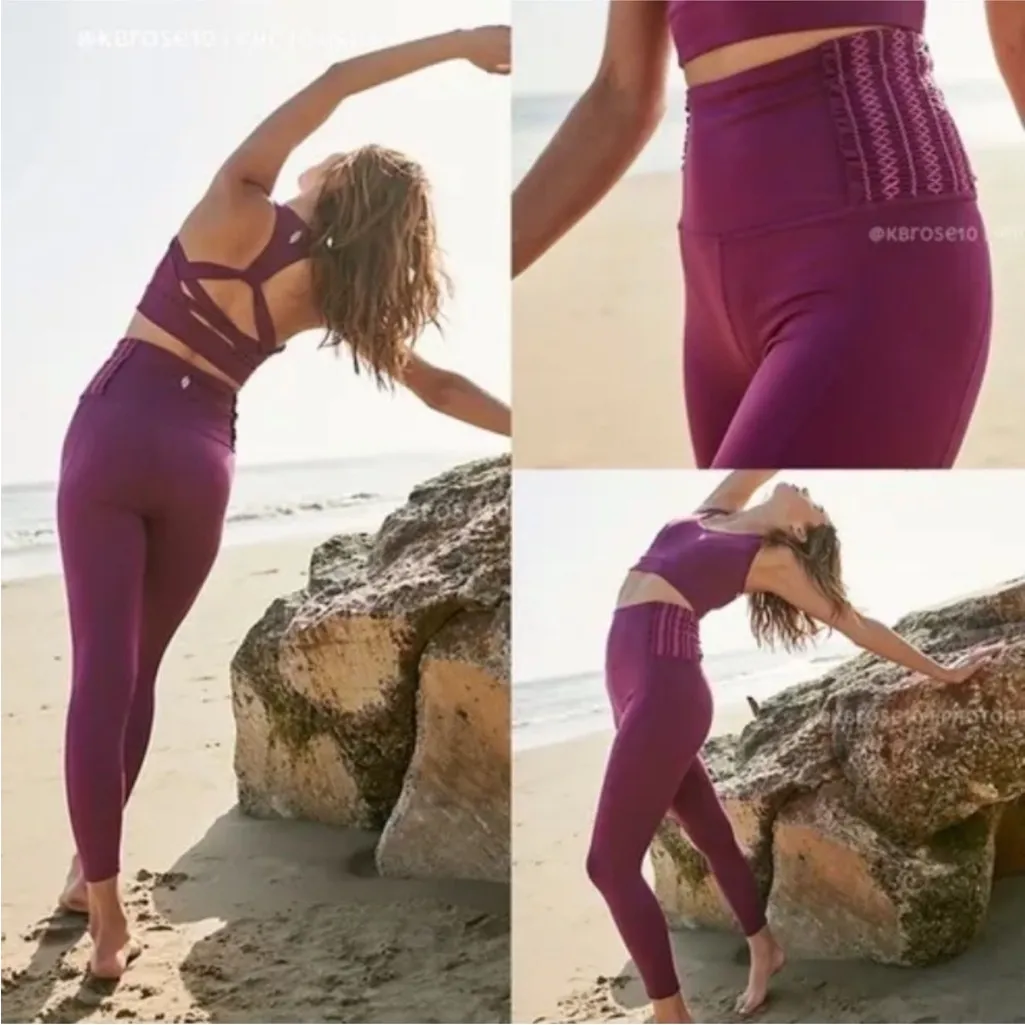 FREE PEOPLE MOVEMENT GODDESS-IN-ME BERRY BURGUNDY SMOCK RUFFLED HI RISE LEGGINGS - Image 2