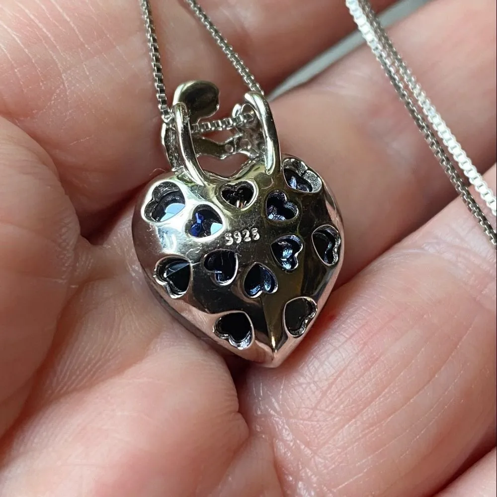 Mother Child Heart of the Ocean Crystal Sterling Silver Necklace Blue - Image 6