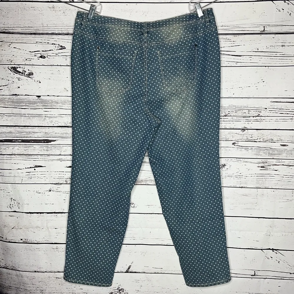 Roz & Ali Woman Size 18 Blue Denim - White Polka Dot 5 Pocket Ankle Jeans - Image 3