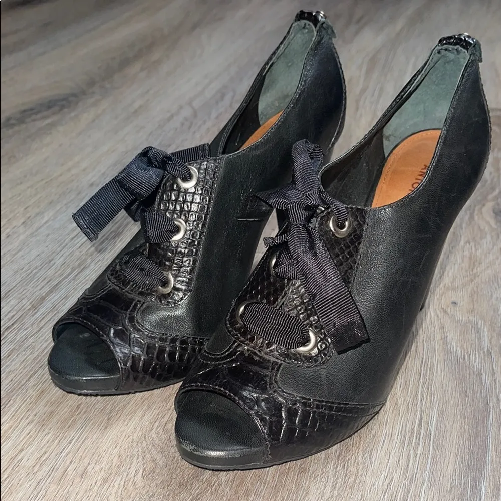 Antonio Melani Clare Black Peep-Toe Heels with Ribbon Detail - Image 5