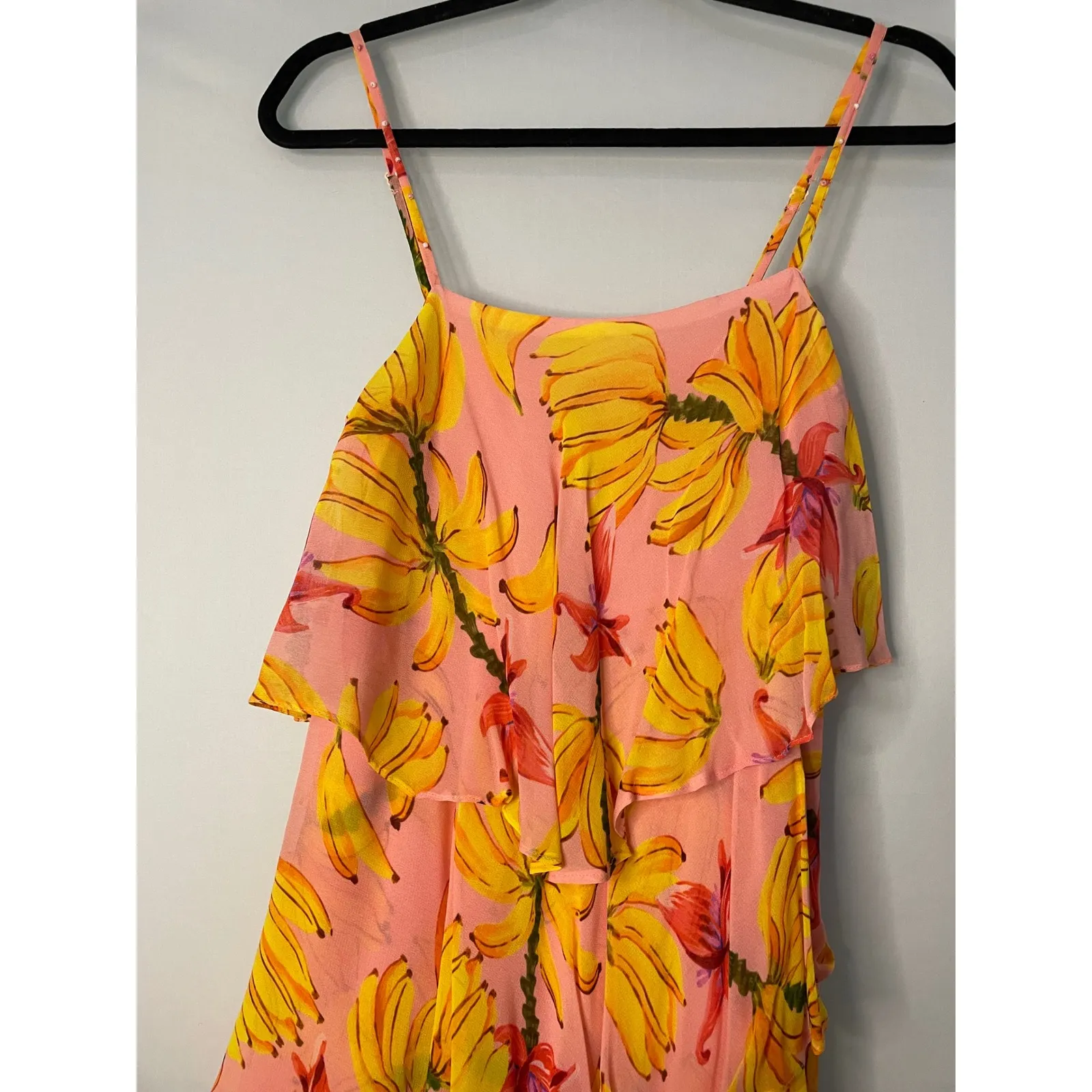 Farm Rio Banana Floral Tiered Maxi Dress Pink Yellow Strappy XS - Image 12