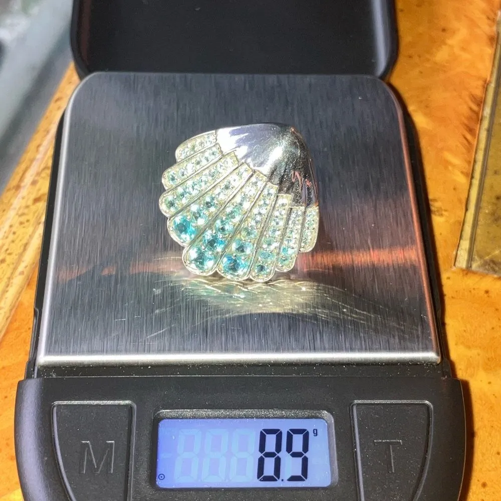 Natural Blue Apatite Sterling Silver Seashell Cocktail Ring Size 6 - Image 9