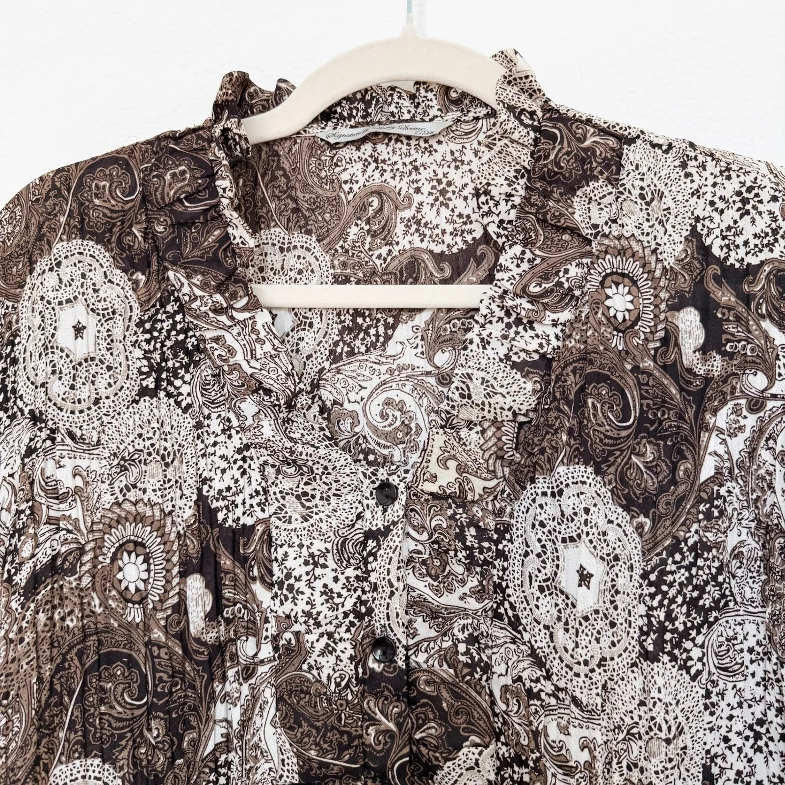 Womens Blouse Size PXL Ruffle Neck Boho Paisley Whimsigoth Fairy Grunge‎ Retro - Image 2