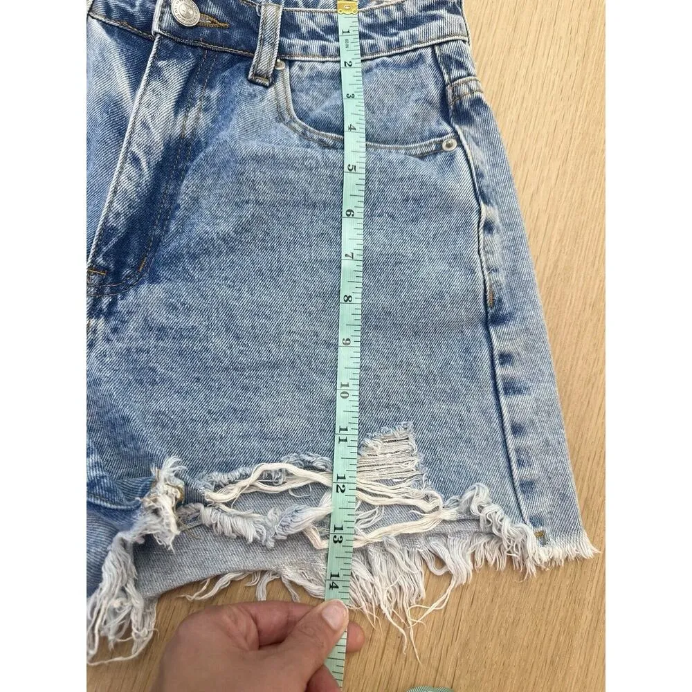 PRINCESS POLLY Light Bleached Wash Distressed Fray High Waist Shorts size 6 1466 - Image 12