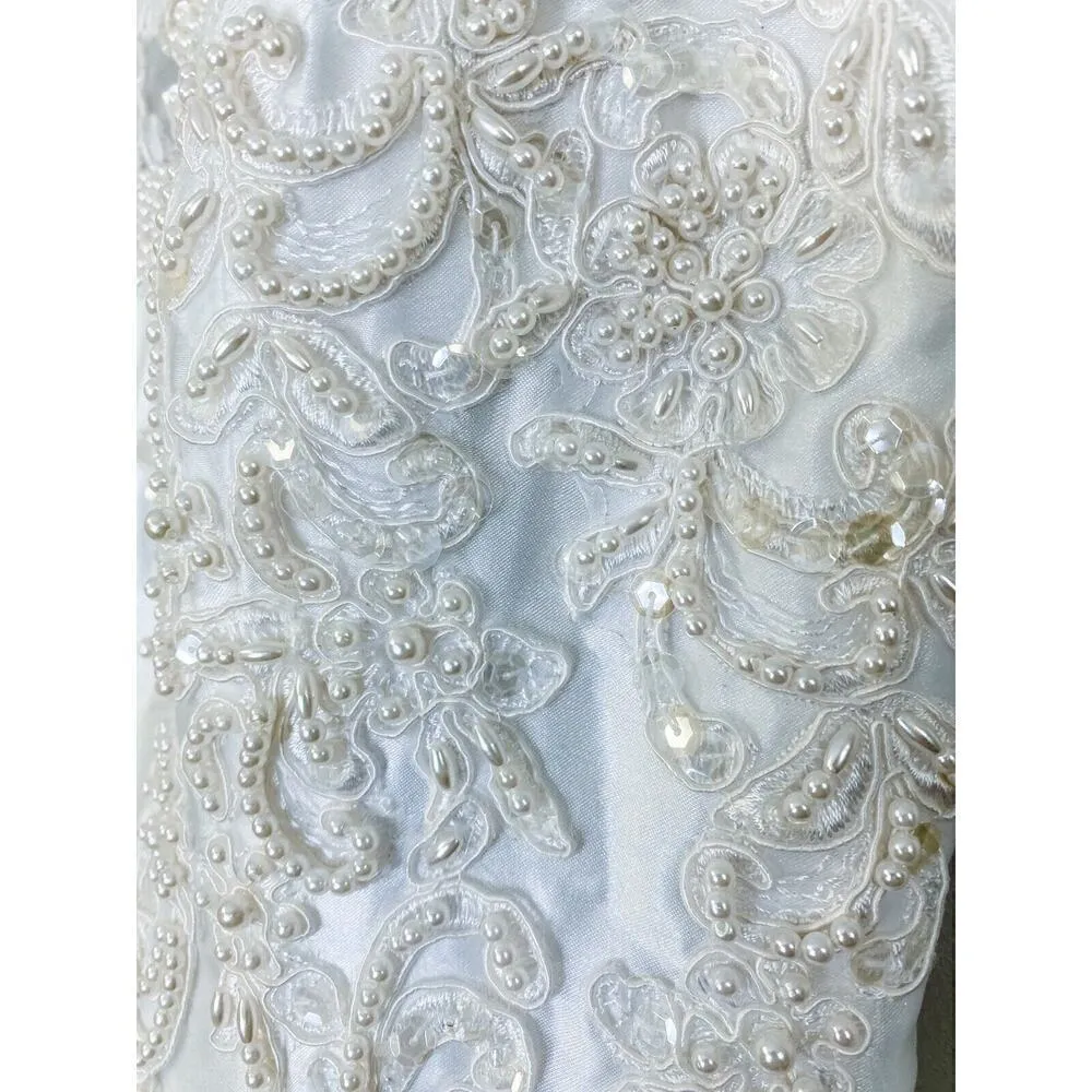 VTG Oleg Cassini Wedding Dress White Size 4 HEAVY BEADED Chapel Train NWOT - Image 6