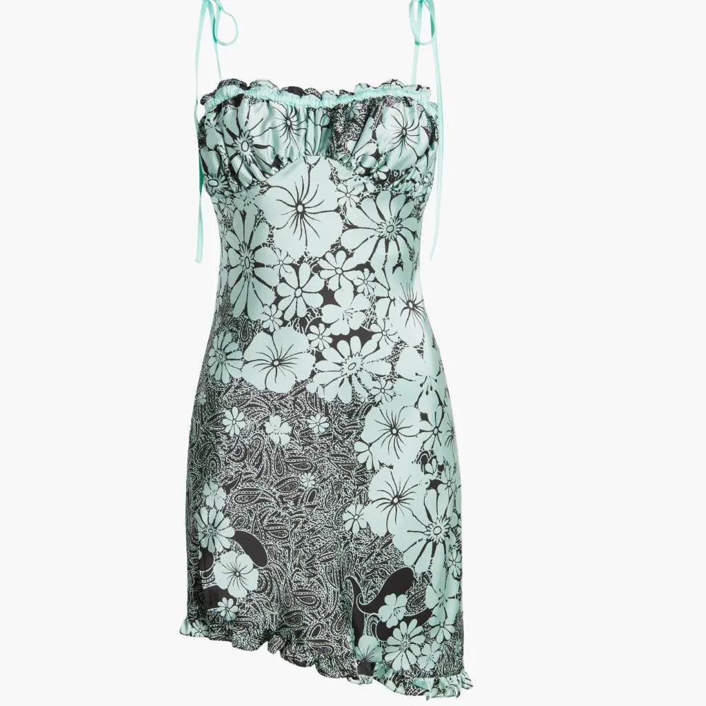 NWT Free People Retro Daisy Asymmetric Slipdress Large, BLACK COMBO - Image 7