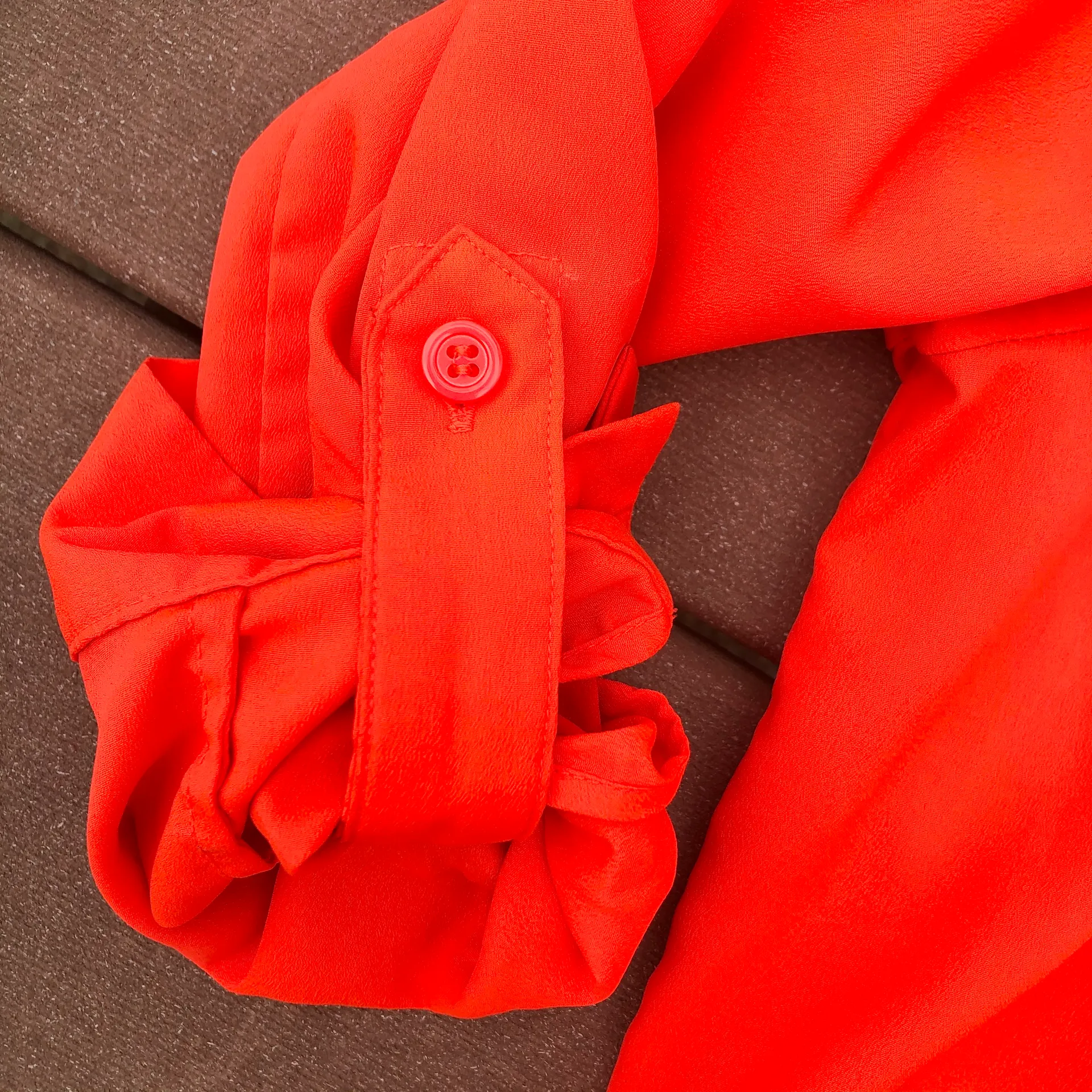 Bright Red Orange Long Sleeve Shirt Dress With lace Panels - Image 6