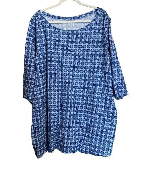 Woman Within Womens Plus Size 38/40 5X Multicolor Print Cotton Tunic Top Blouse - Image 1