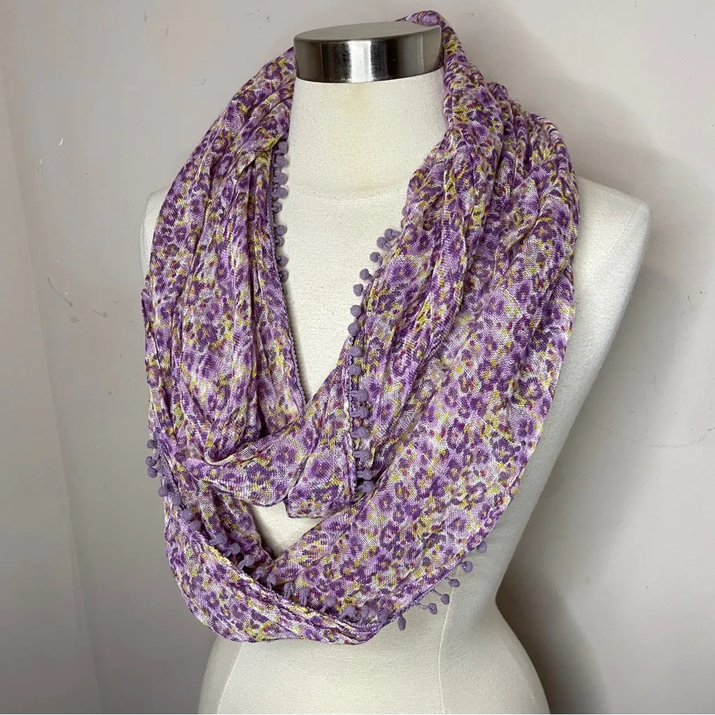 INFINITY SCARF Lavender Floral with Mini Pom - Image 2