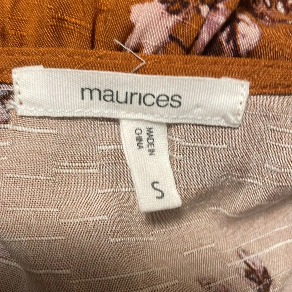 Maurices Long‎ Sleeve Floral Crochet Wrap V-Neck Blouse Top Rust Orange Small - Image 6