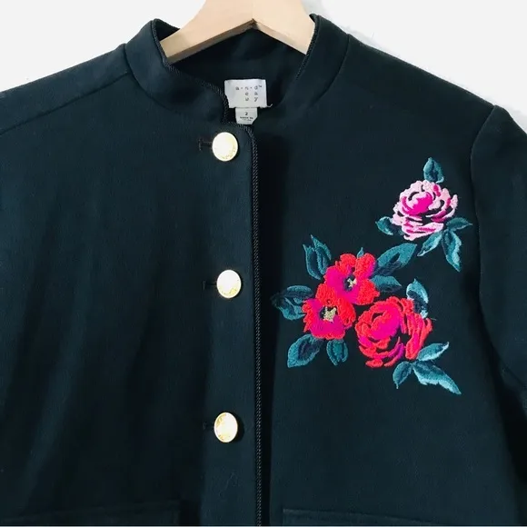 A New Day Y2K Embroidered Military Jacket Black Cropped grunge whimsigoth 2‎ - Image 4