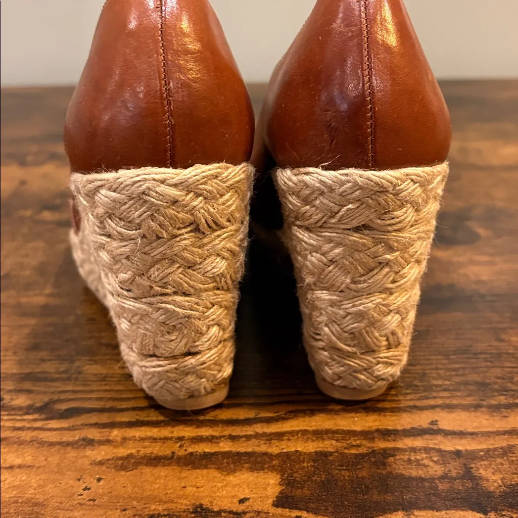 KORS by Michael Kors wedges cognac brown leather espadrilles size 5.5 - Image 4