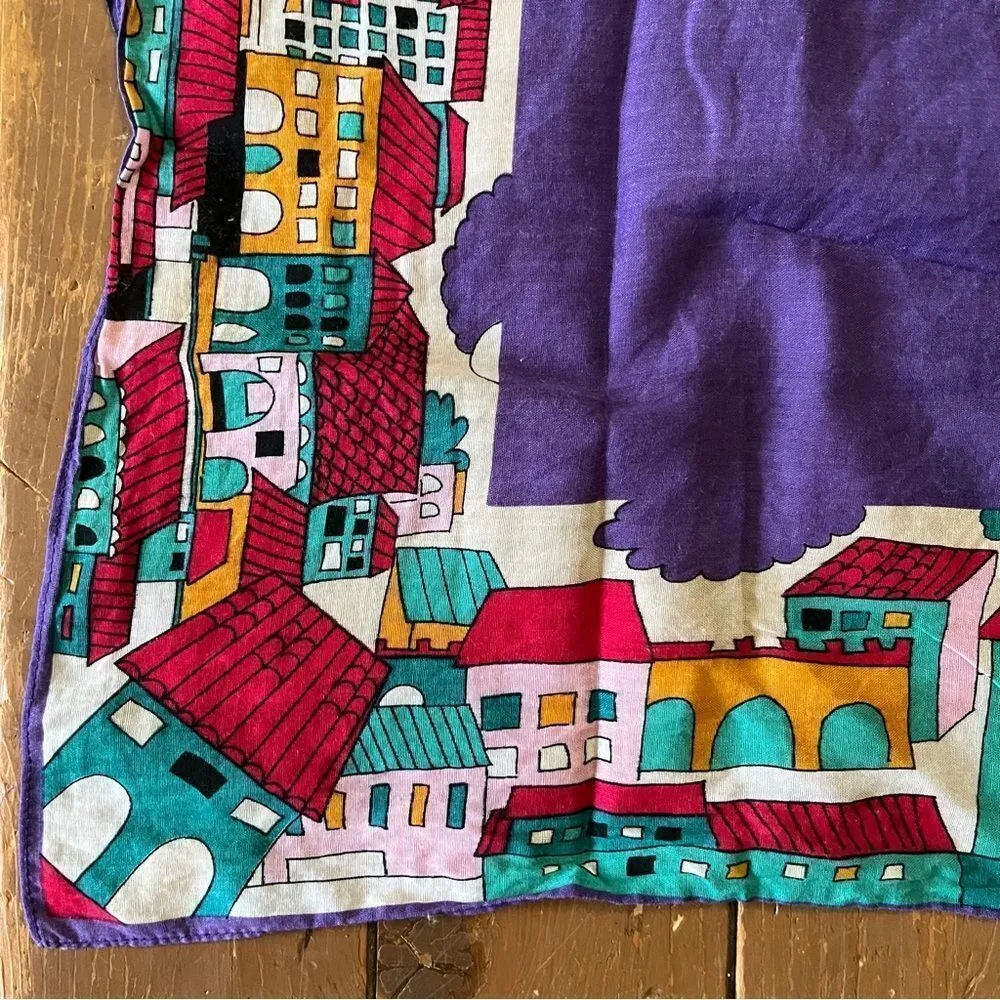 Oscar de la Renta Colorful Cotton Town Scape Scarf - Image 4