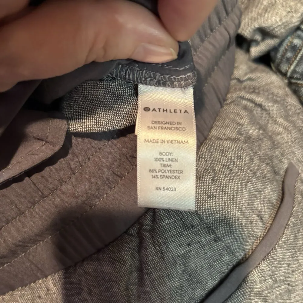 Athleta 100% linen Flint Grey Heather‎ Bali Pull On Ankle Pant pants size 2 - Image 5