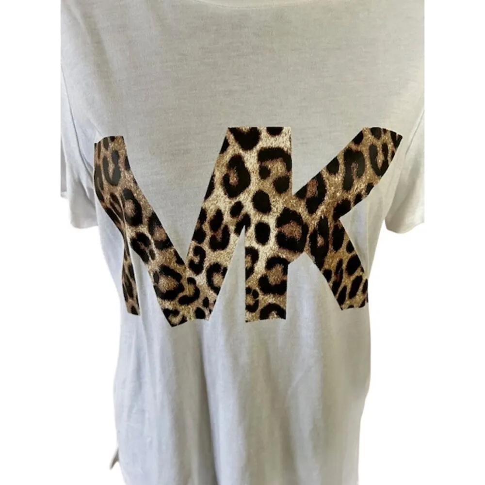 Michael Kors MK Leopard Graphic Tee White Size Small - Image 2