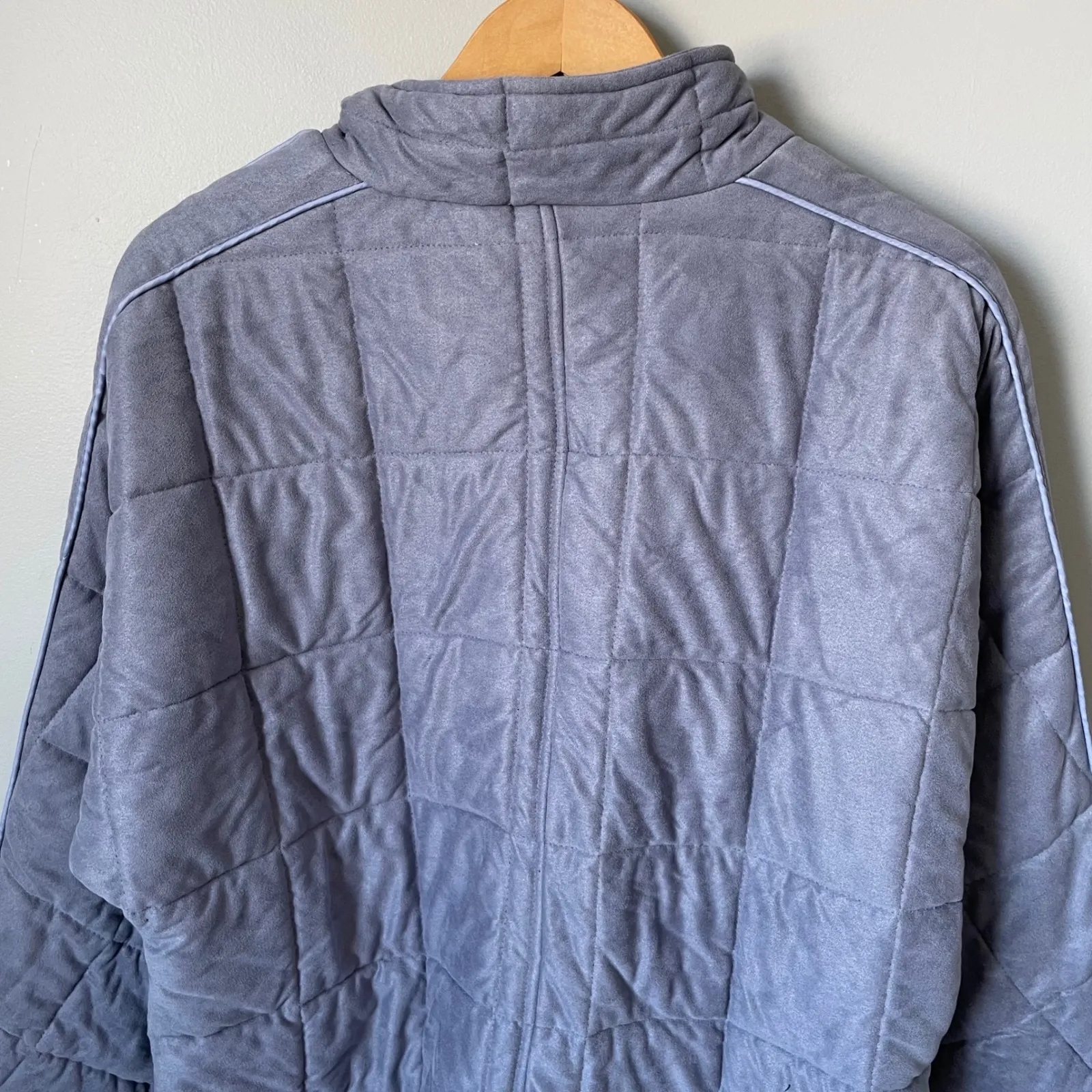 Quilted Zip Up Jacket Light Blue Neutral Puffer Style Outerwear Size Women's L Gray Size L - Image 9