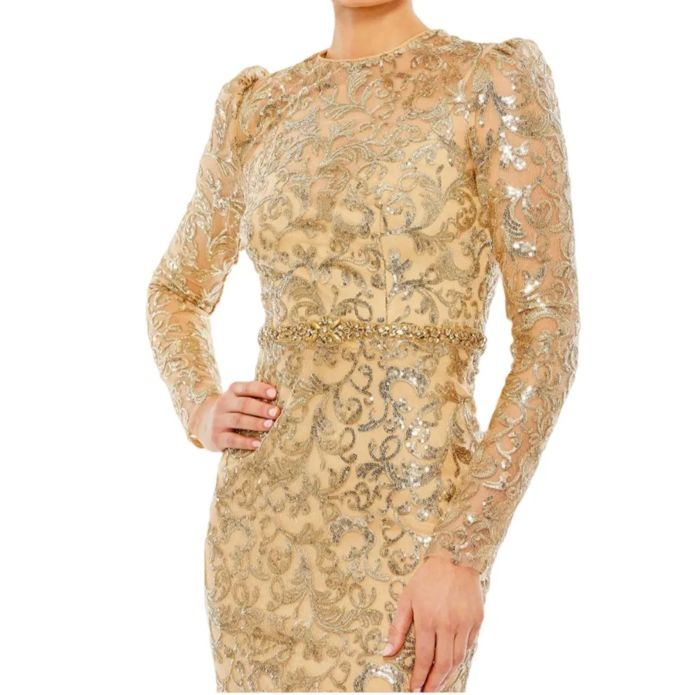 Mac Duggal Gold Embellished High Neck Long Sleeve Gown 68011 Women’s Sz 18 - Image 8