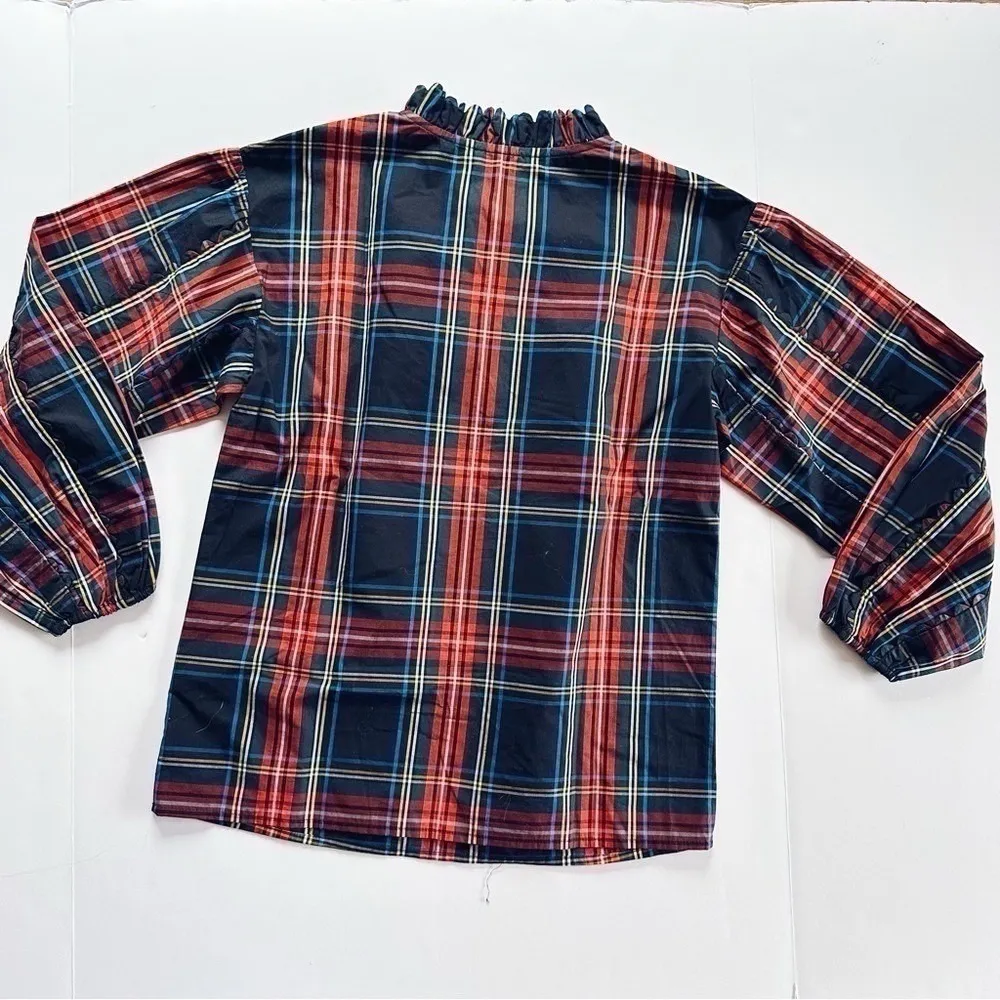 NEW J.Crew Scalloped Tie Neck Stewart Tartan Plaid Poplin Shirt - Image 6