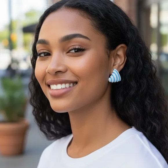 Blue and White Wave Earrings - Image 2