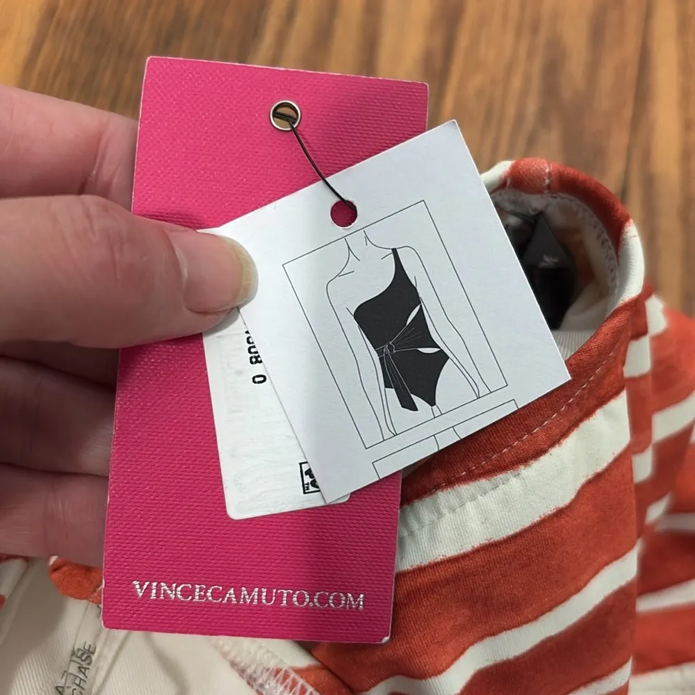 Vince Camuto One Shoulder Wrap One Piece Swimsuit Orange White Papaya size 8 NWT - Image 8