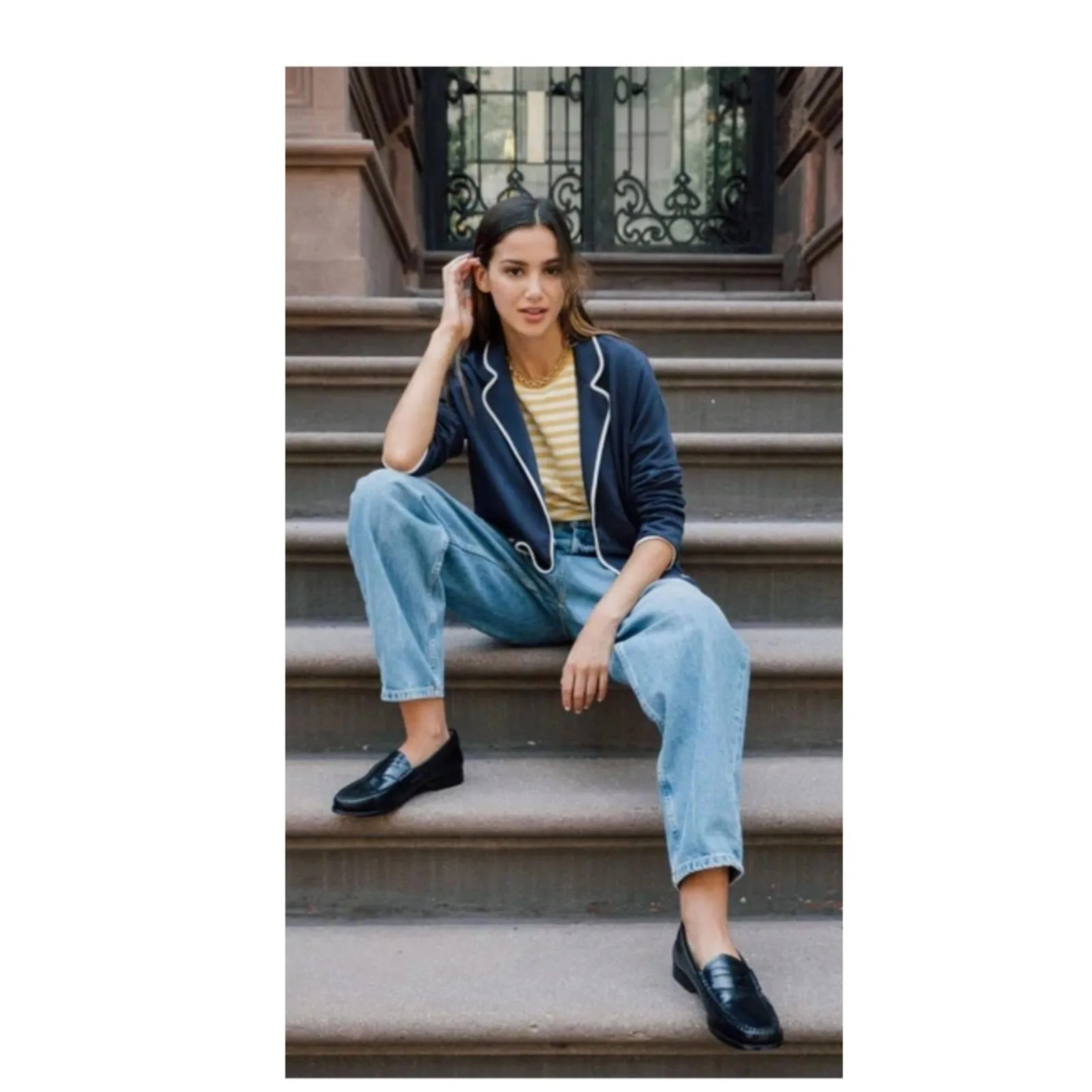 Kule The Syd Jersey Knit Blazer Size Small Blue - Image 3