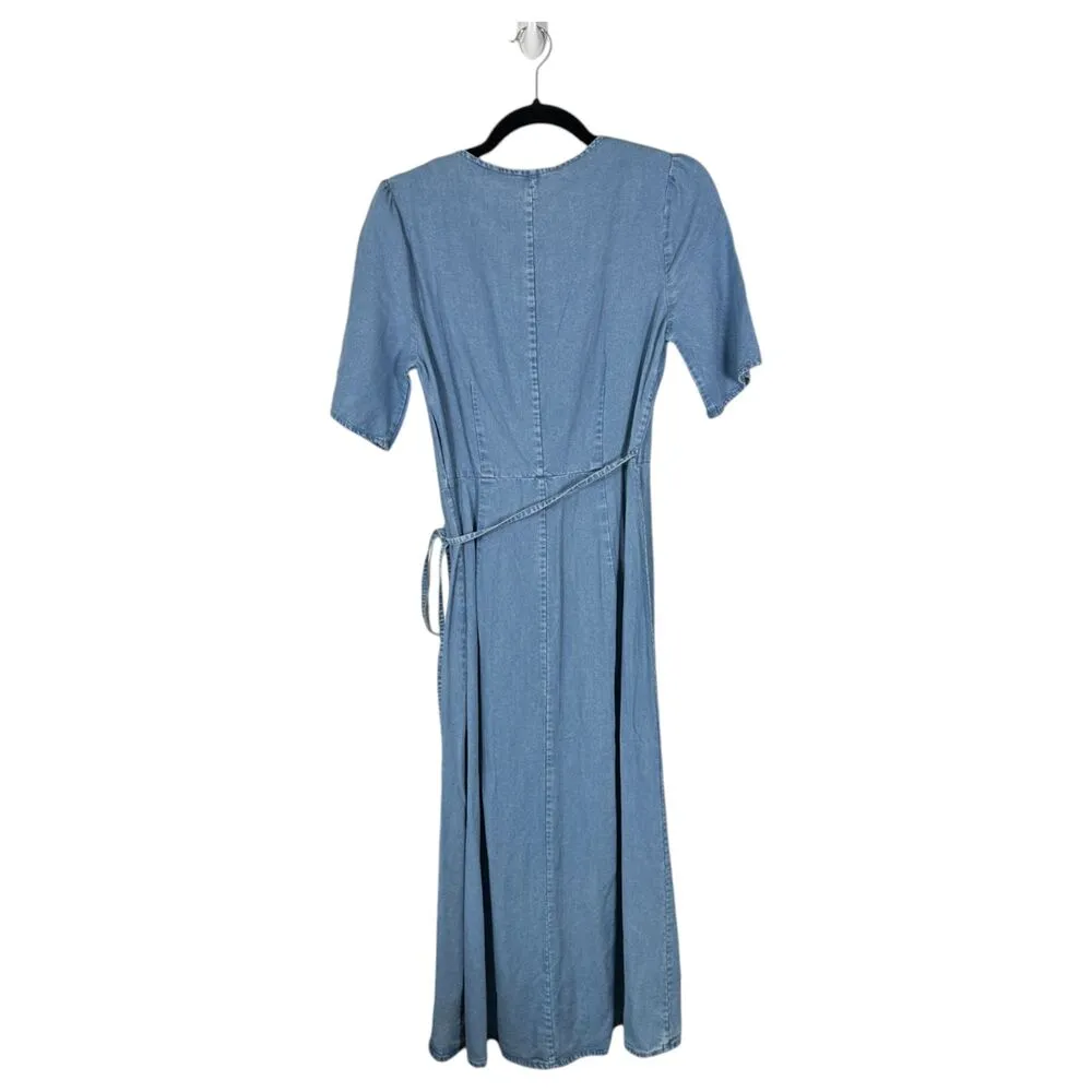Gap Chambray Denim Side Button Wrap Dress Midi Women's Size XS - Image 4