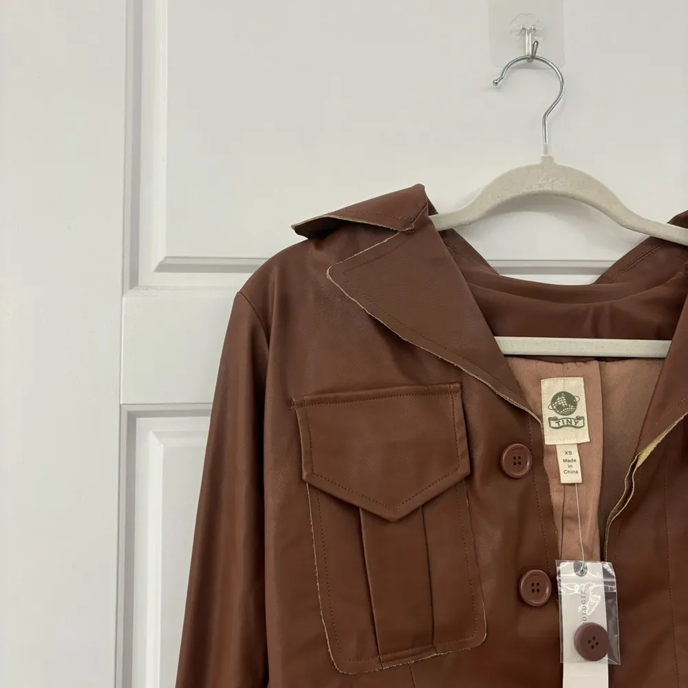 NEW Anthropologie x Tiny Claire Chocolate Faux Leather Jacket - Image 7