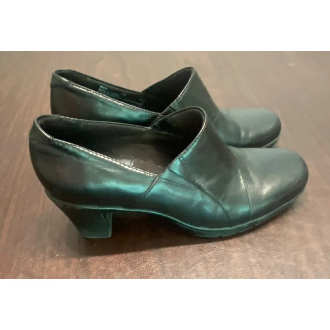 Clarks Bendables Black Leather 2 Inch‎ Heeled Loafer Size 7.5M Classic Comfort - Image 2