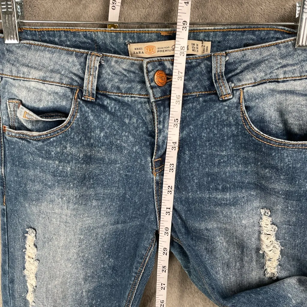 ZARA Premium Wash Slim Jeans Womens 6 Blue Distressed Ripped Denim Grunge Y2K - Image 6