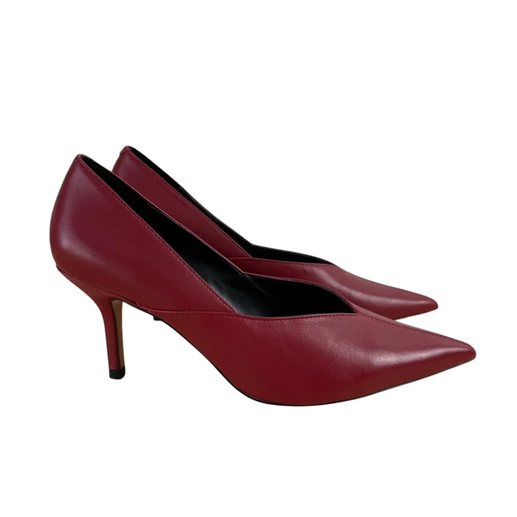 ZARA Red Pointed Toe Heels Pumps Leather Blogger Favorite Sz 37EU 6.5US - Image 2
