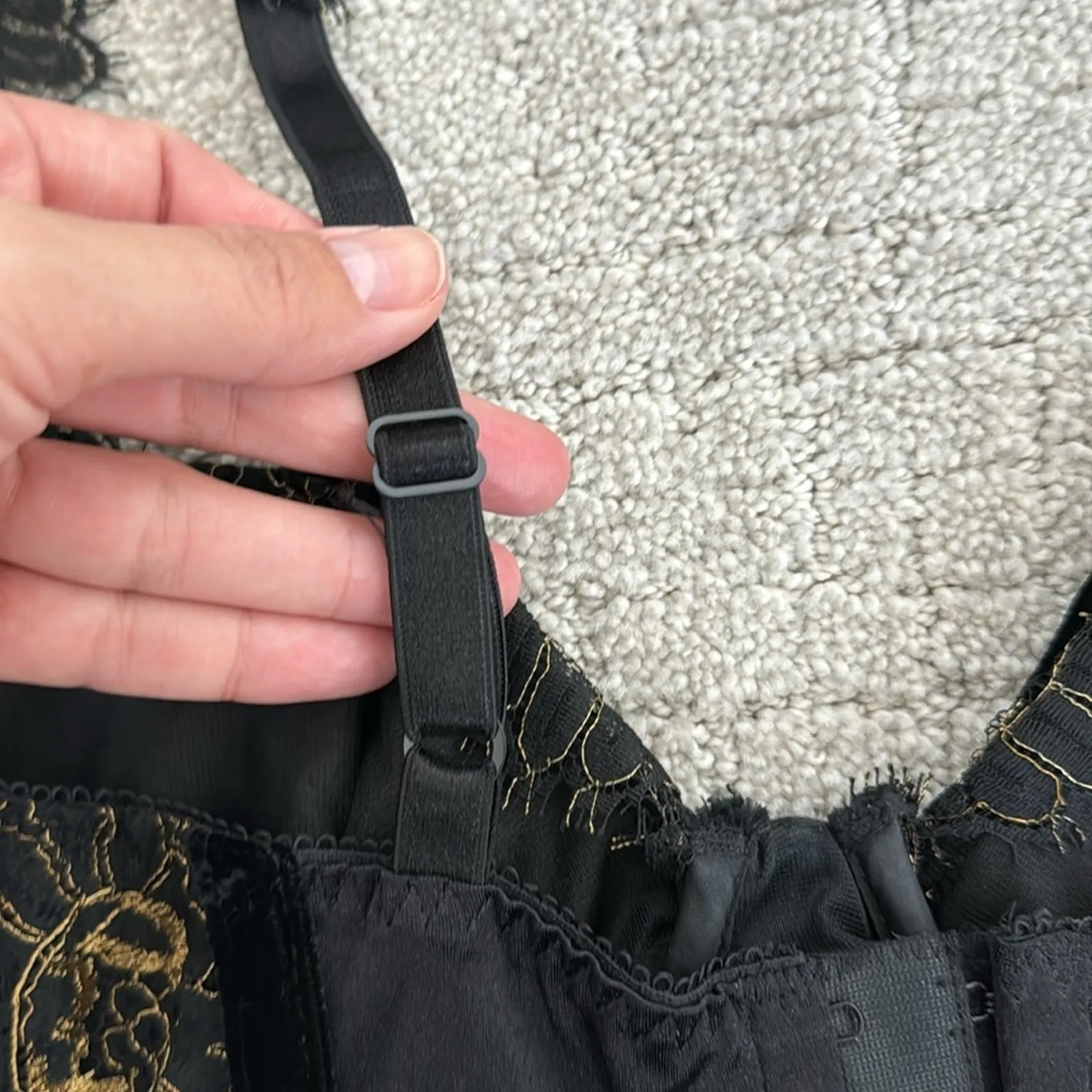 Natori black velvet gold lace boned bustier corset top going out holiday - Image 8