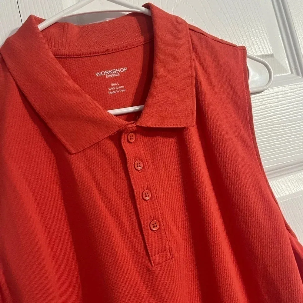 Sunset Red WORKSHOP Sleeveless COLLAR Cotton Knit POLO DRESS/Size Large NWT - Image 3