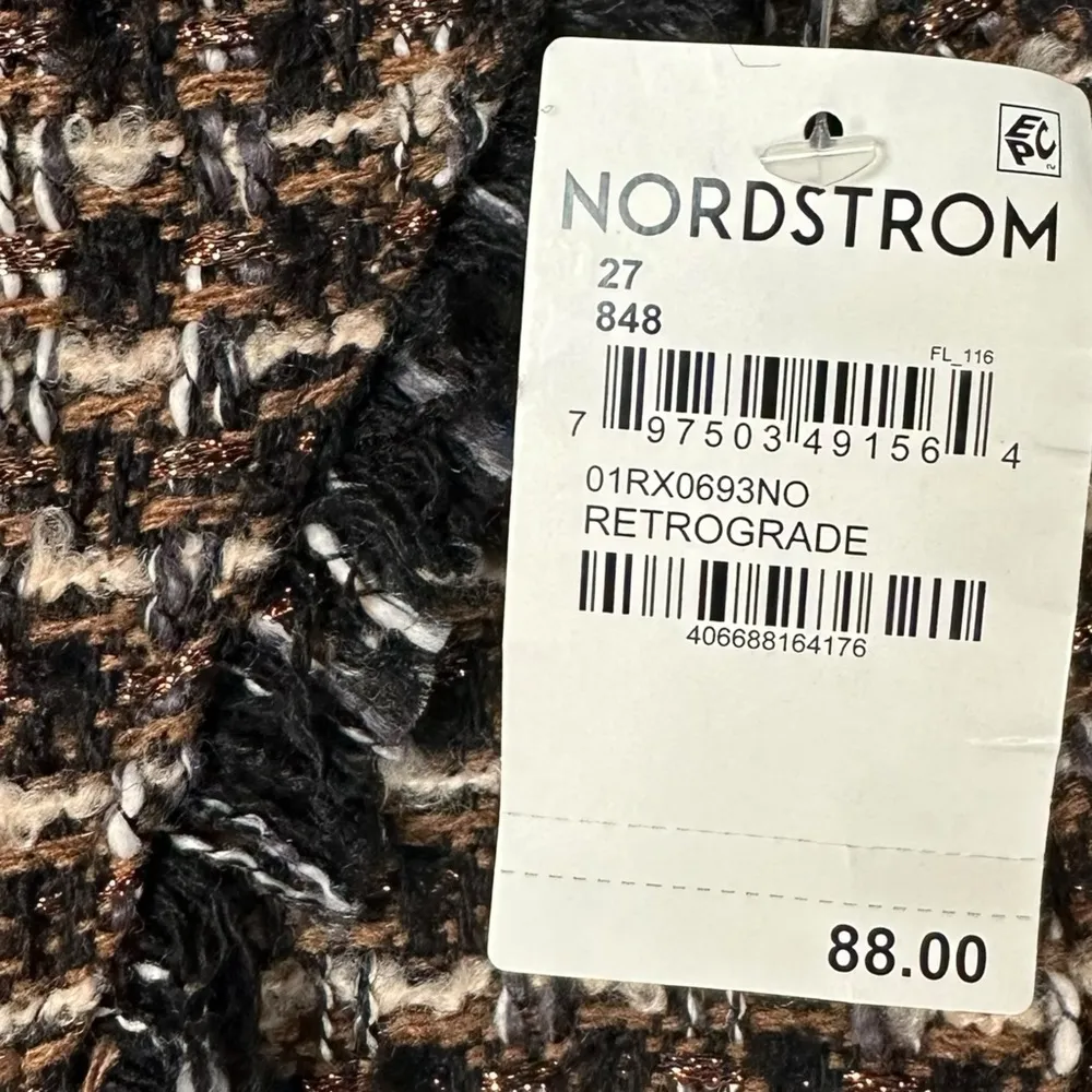 Blank NYC Miniskirt 27 Plaid Tweed Fringe Faux Wrap Clueless Black Brown NWT - Image 10