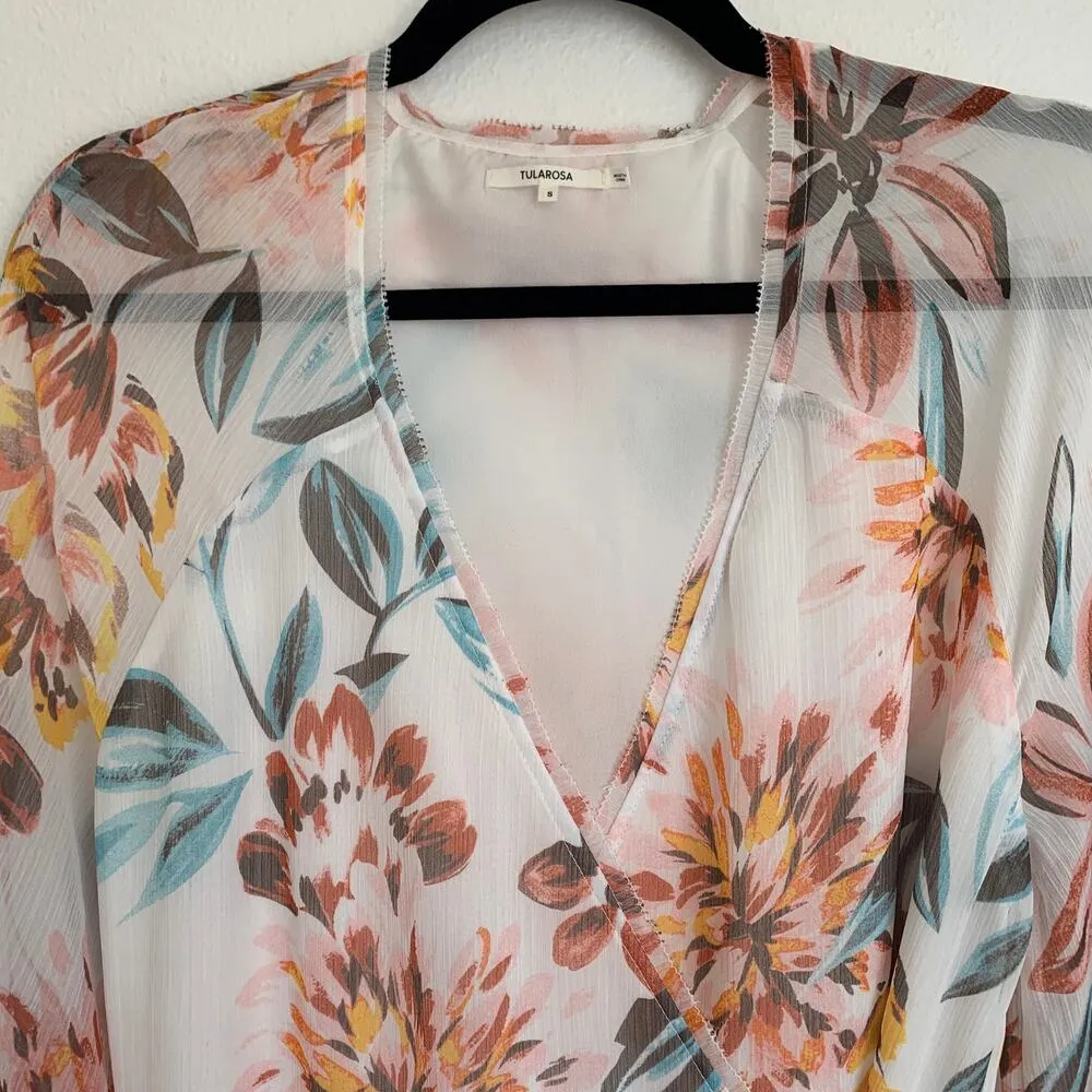 Tularosa Robin Floral Wrap Mini Dress in White Multi - Image 4