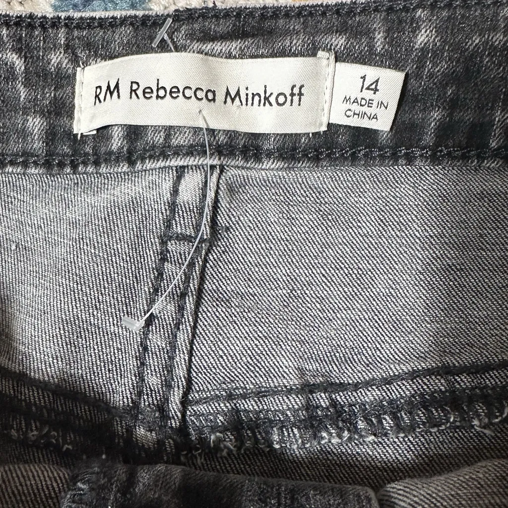 Rebecca Minkoff NWOT Acid Washed Blk Darted Barrel Leg Jeans Studded 14 Hi-Rise - Image 7