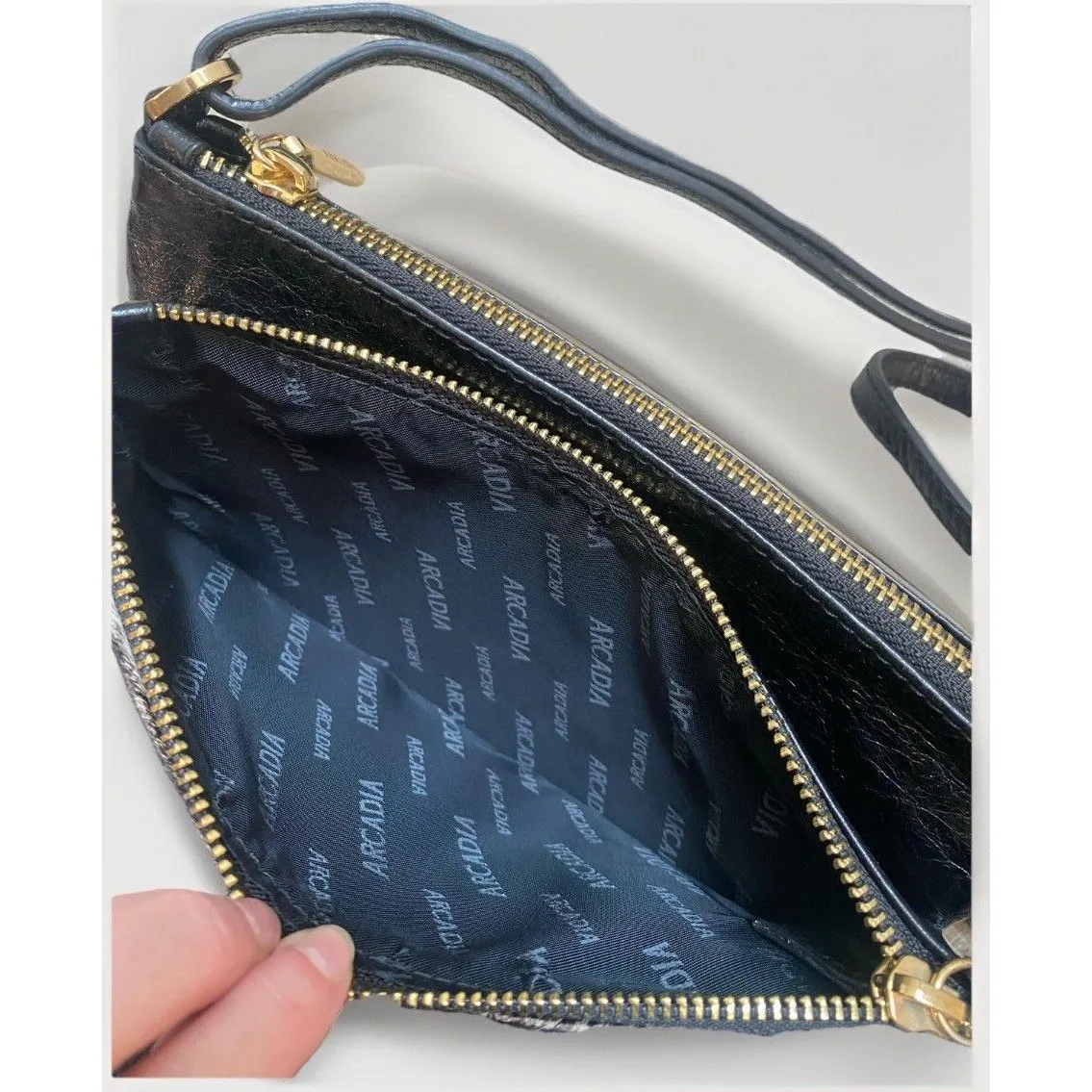 Genuine Leather Crossbody Bag Black White Pony Hair Western Fringe Handbag - Image 10