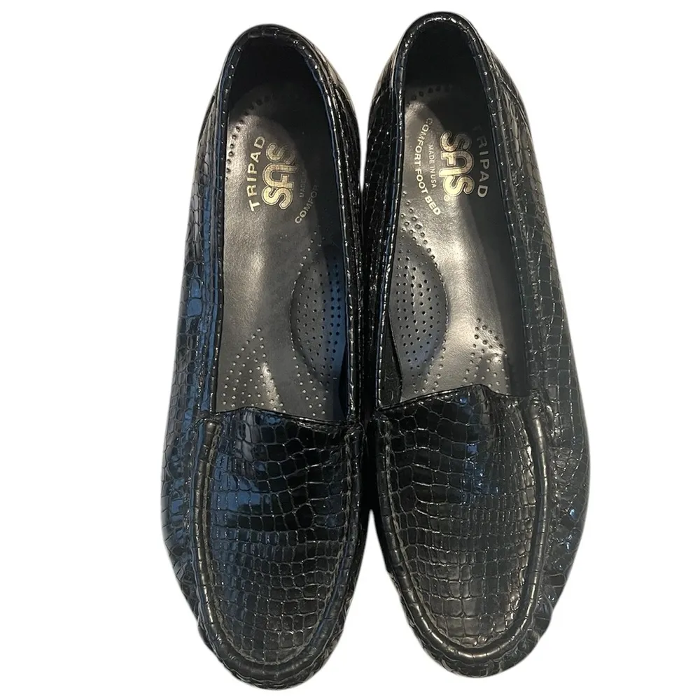 SAS Black Leather Croc Everyday Loafers Slip On Moccasin Shoes Size 7.5 - Image 3