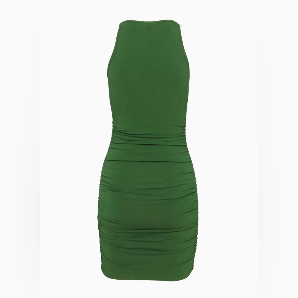 TNA Aritzia Chill Malibu Sleeveless Mini Dress in Green Size Small Ruched Sides - Image 2