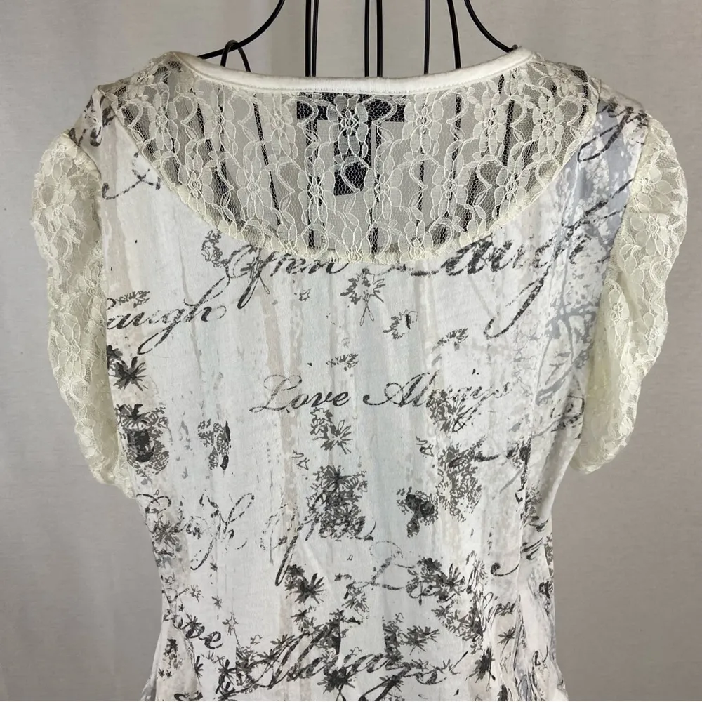 Style & Co Cream and Black Dandelion Wishes Top with Lace Sleeves Size Medium - Image 93