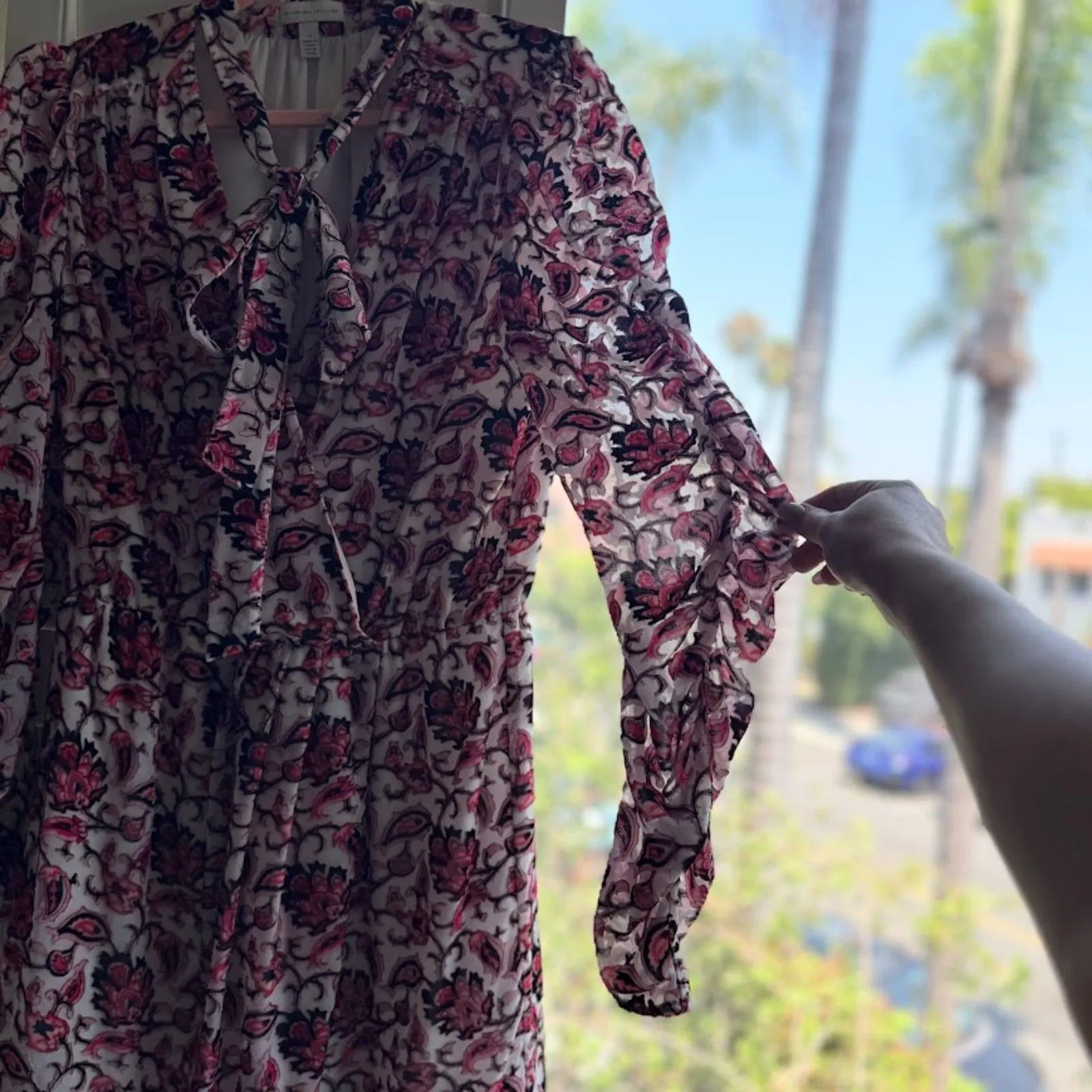 ML Monique Lhuillier Velvet Devore Burnout Paisley Mini Dress in Pink size 10 - Image 7