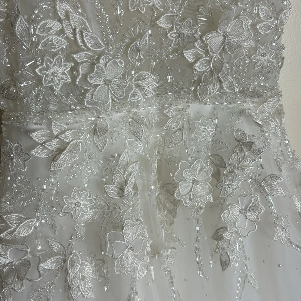 APPLIQUED V NECK SLEEVELESS OPEN BACK A LINE GOWN embellished dress - Image 7