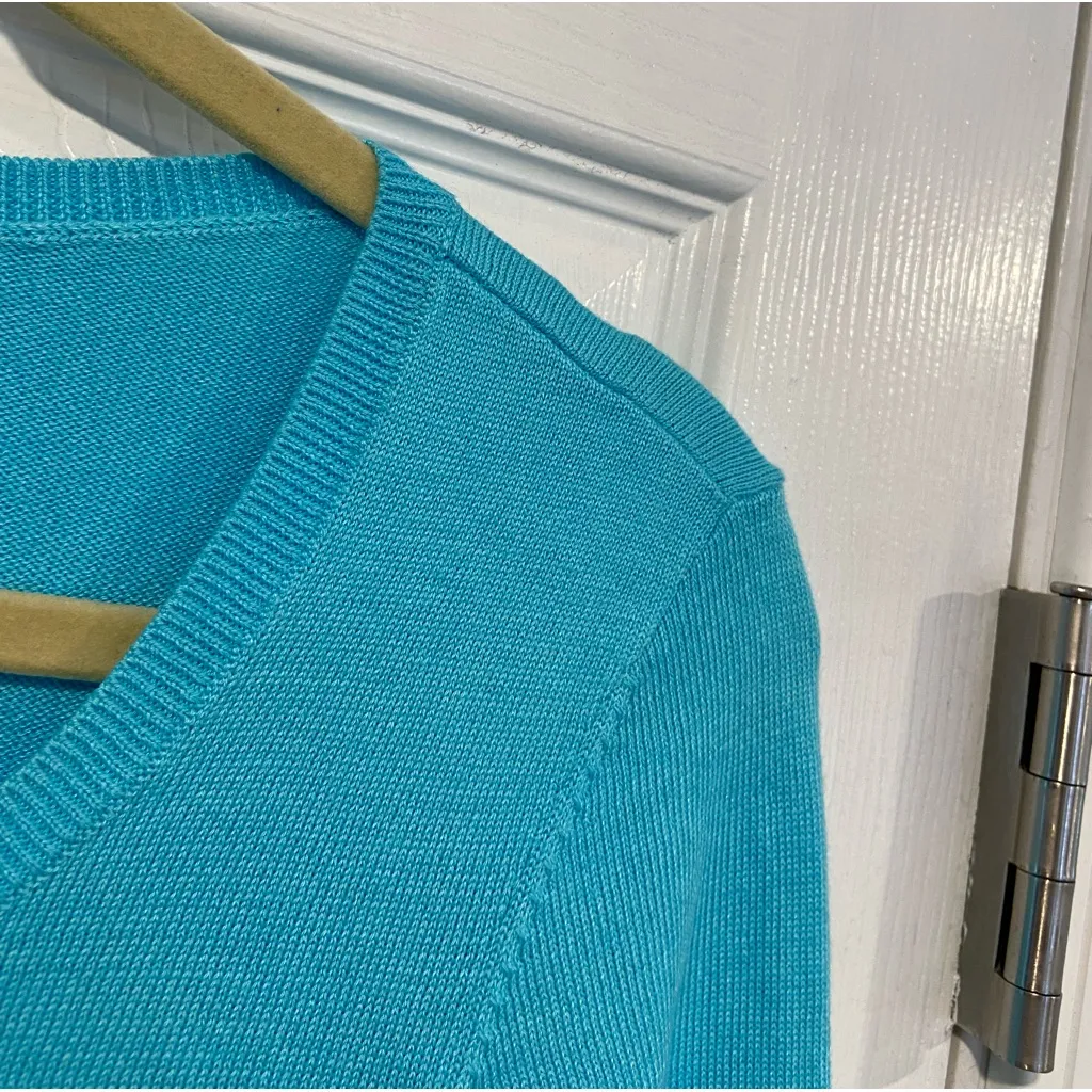 Lilly Pulitzer Size L Aqua Blue 3/4 Sleeve Cropped Cotton Knit Button Cardigan - Image 4