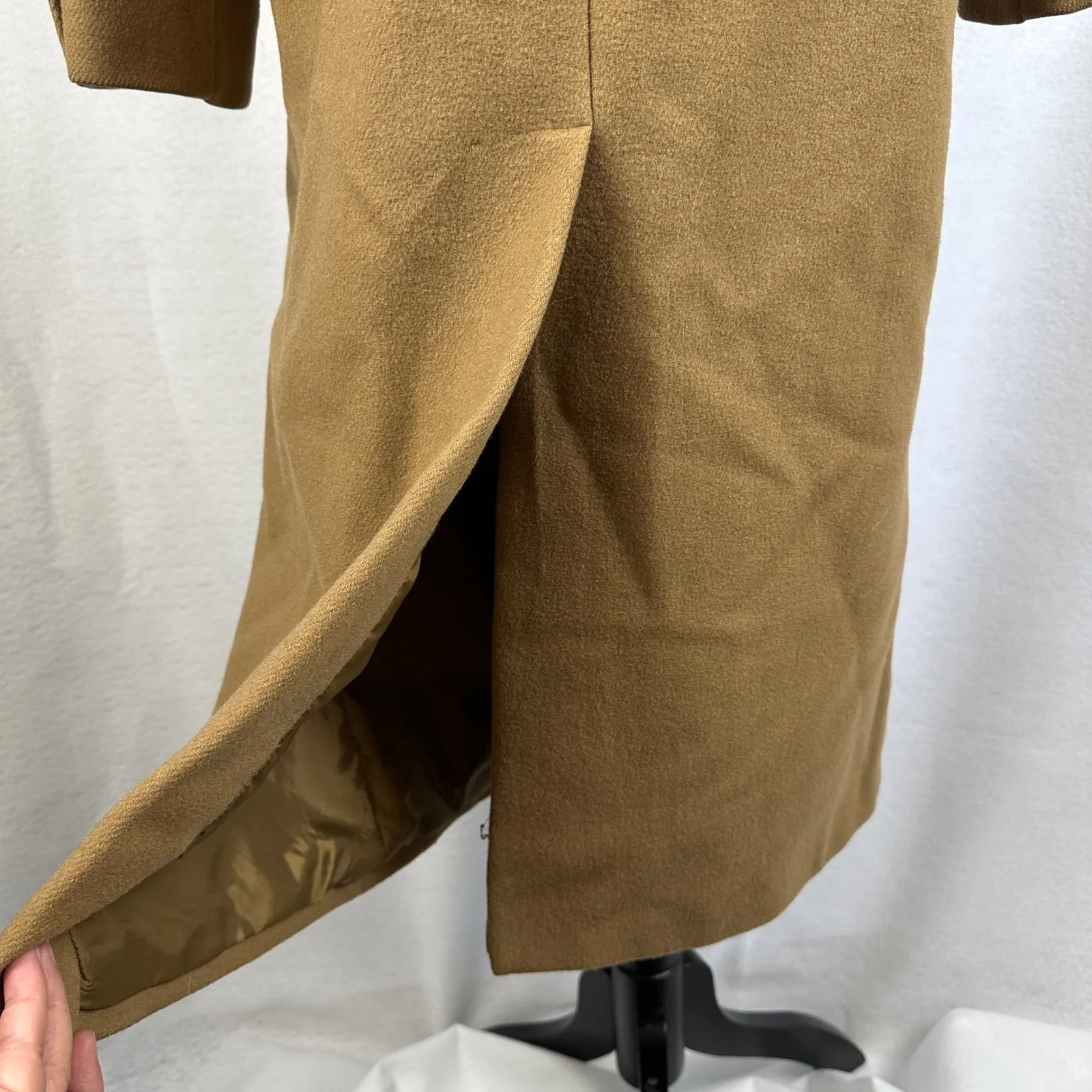 Vintage Liz Baker Essentials Wool Coat Petite 10 Double Breasted Long‎ Beige Tan Size 10P - Image 6