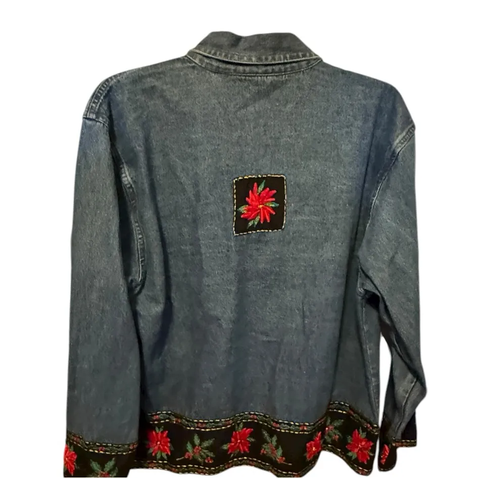 Vintage Life Style Denim Christmas Jacket Red Size M - Image 6