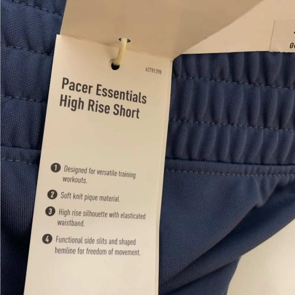 Adidas Pacer Essentials Knit High-Rise Shorts in Blue  - Size Small - Image 8